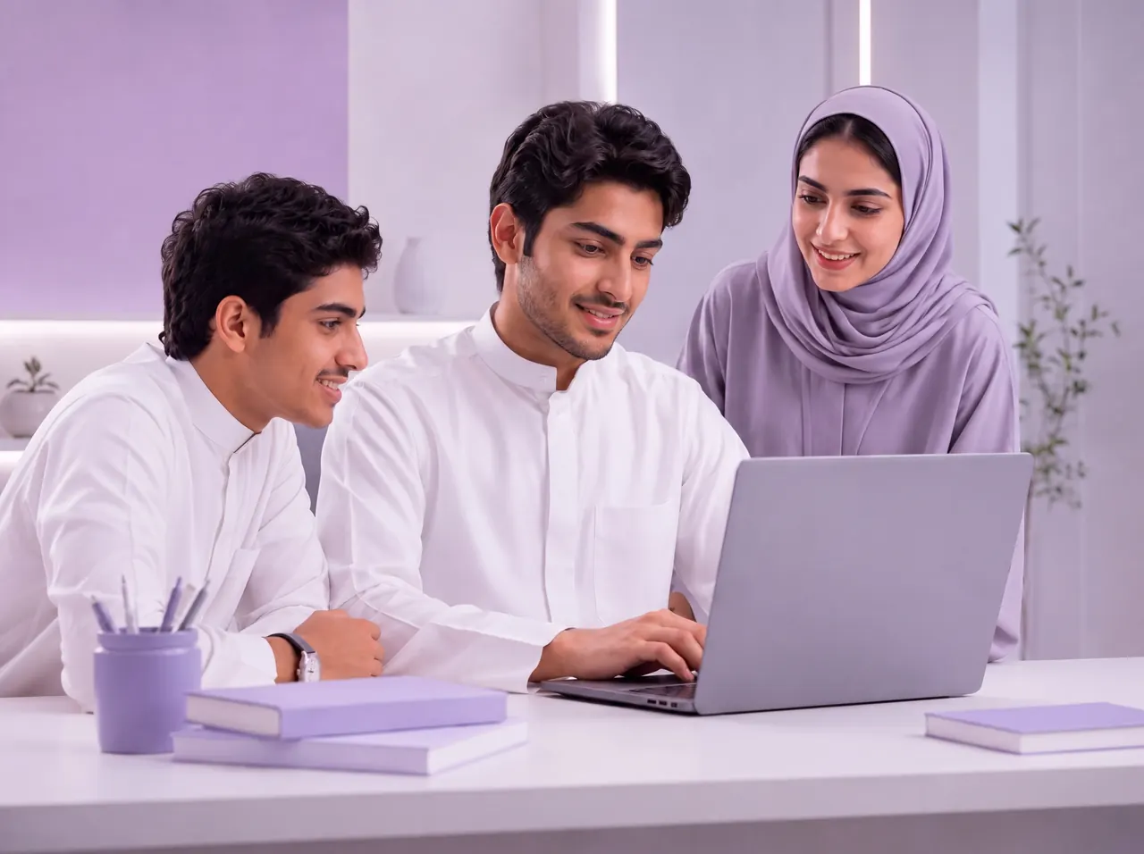طلاب يذاكرون معًا من حاسوب واحد